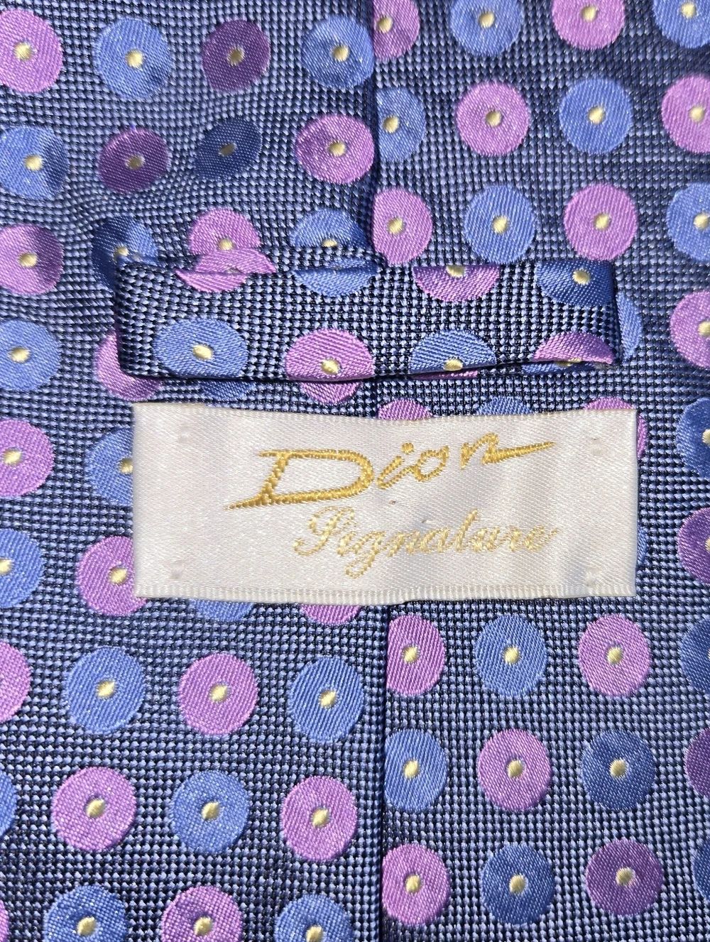 DIOR 100% Italian Silk -  Blue Tie with Pink Dot Motif - Picture 3 of 5